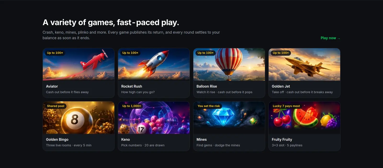 BetJocker games catalog showing Aviator, Rocket Rush, Balloon Rise, Golden Jet, Golden Bingo, Keno, Mines and Fruity Fruity